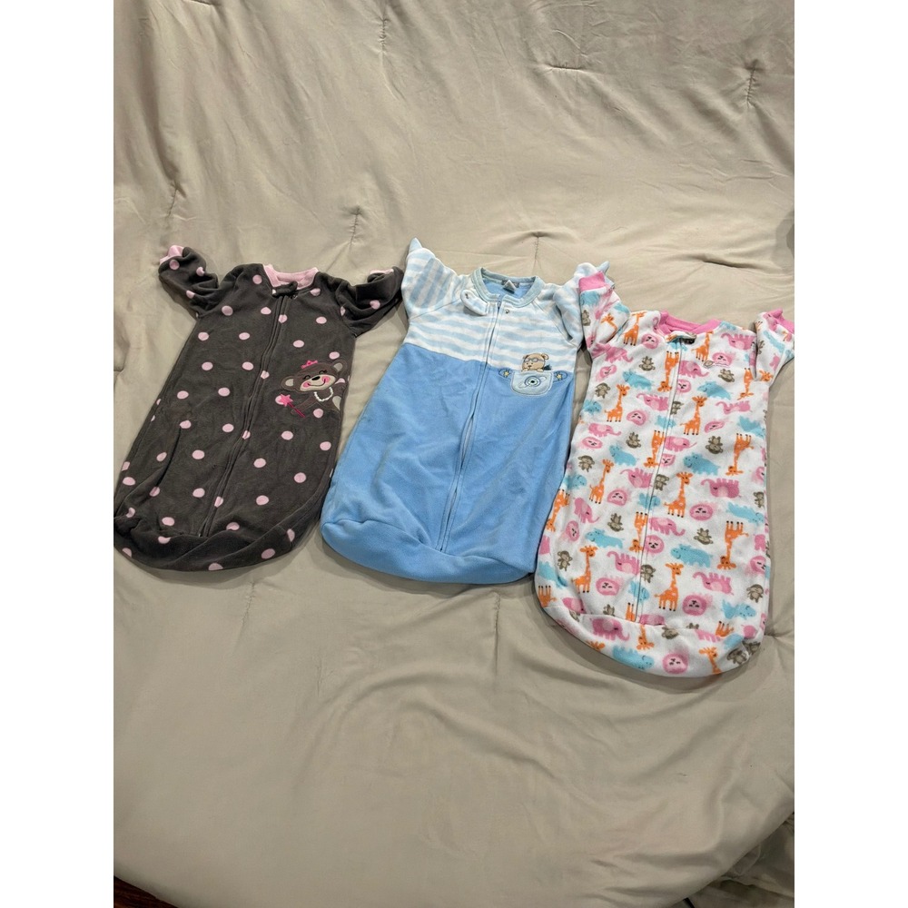Carters Baby Fleece Sleep Sacks Lot of 3 One Size Pink Blue Animal Polka Dot OS